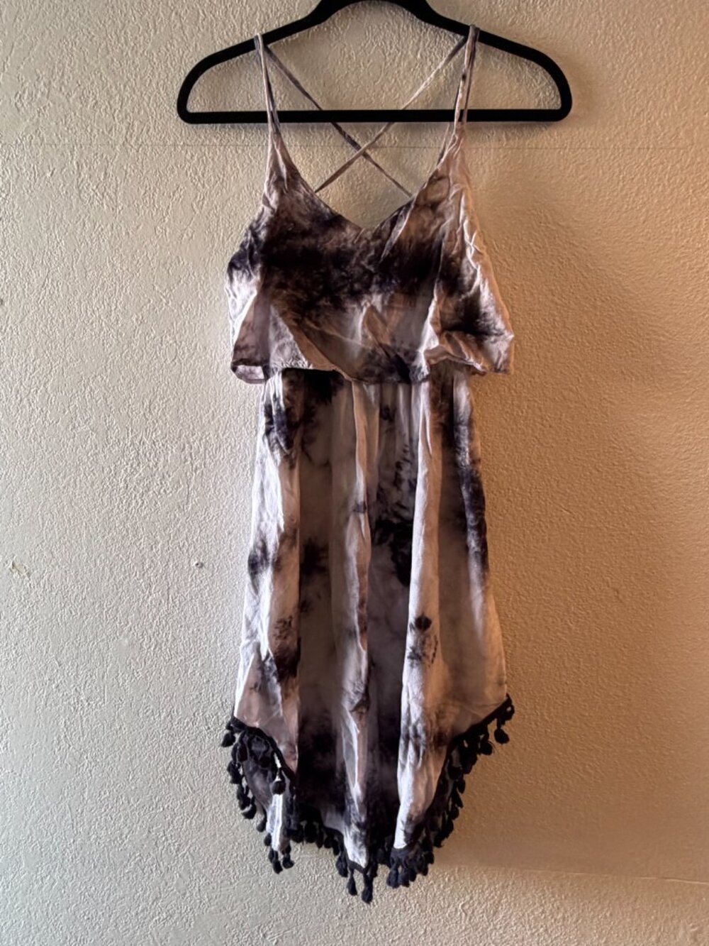 Entro Boho Tye-Dye Dress with Fringe, Size S